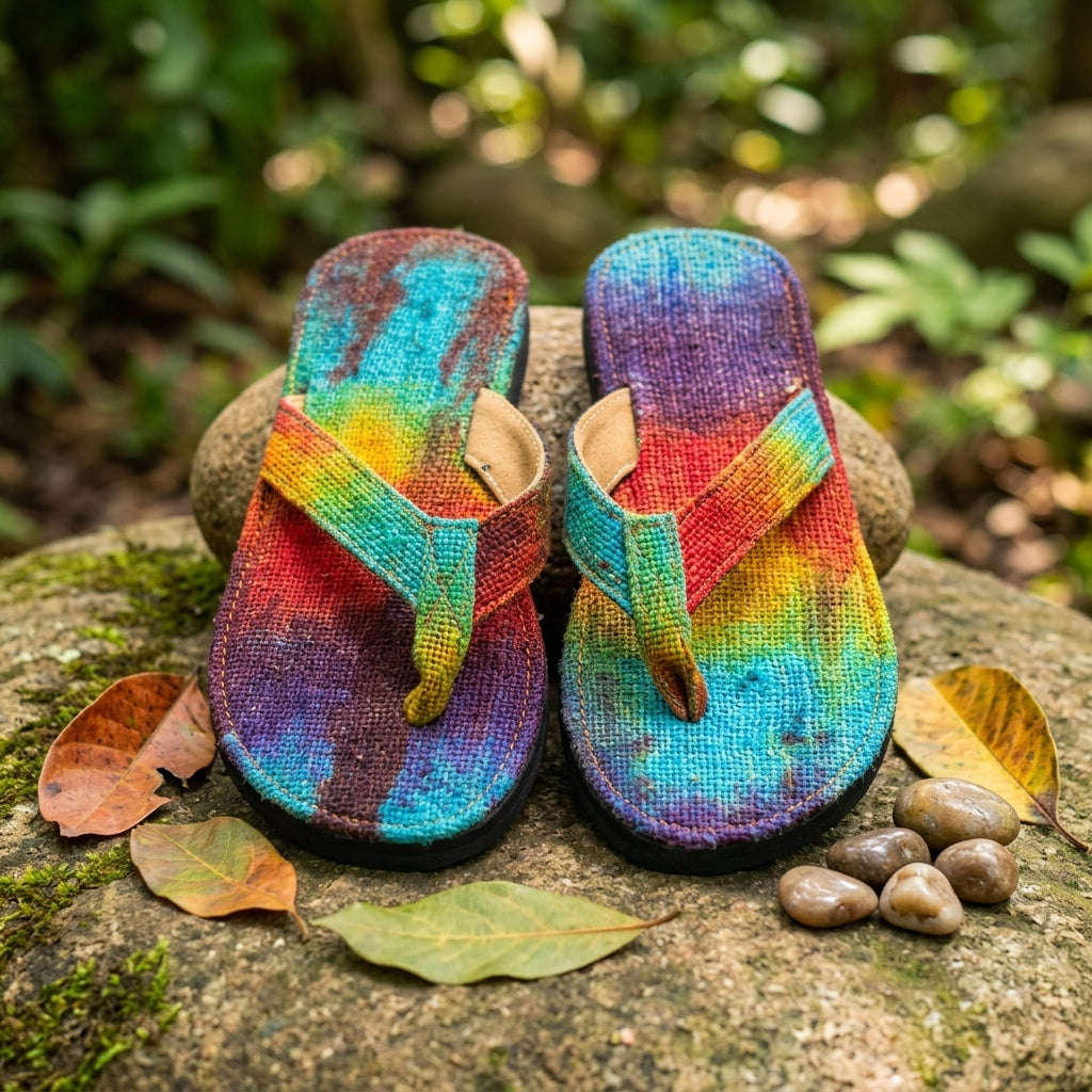 Eco - Friendly Unisex Hemp Flip Flops Fair Trade Sandals Sustainable Summer Footwear Australia beach_sandals on a stone surface with a natural background