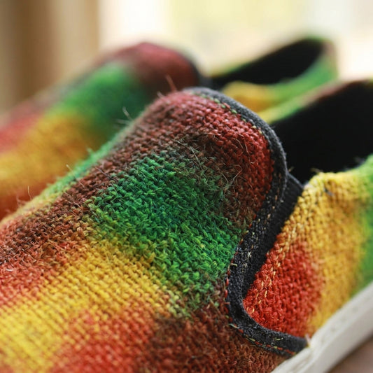Eco - Friendly Tie Dye Rasta Hemp Slip - On Sneakers | Handmade Vegan Unisex Festival Shoes Bright_Hues_Footwear