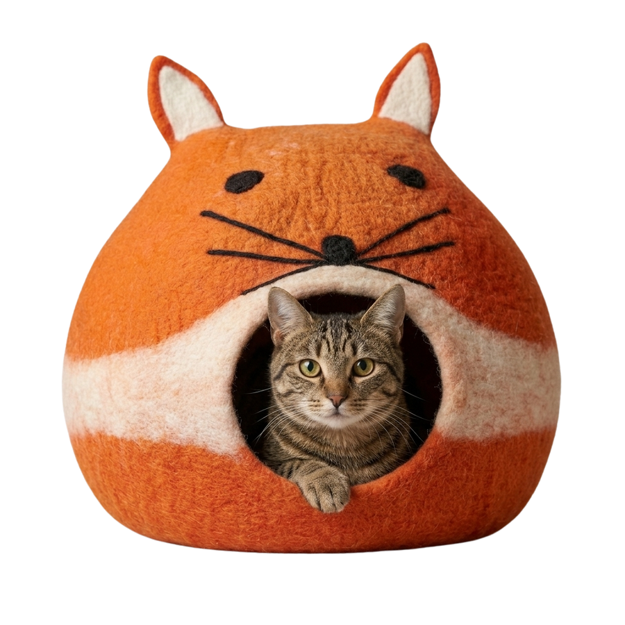 Fox Shaped Wool Cat Cave Bed