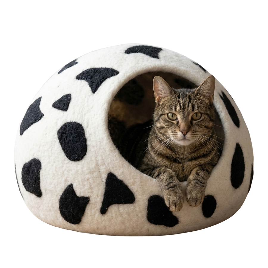 Cow Print Wool Cat Cave Bed