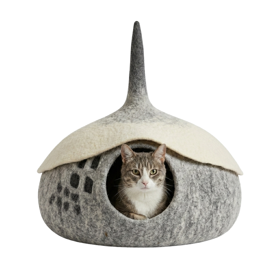 Woodland Acorn Wool Cat Cave Bed
