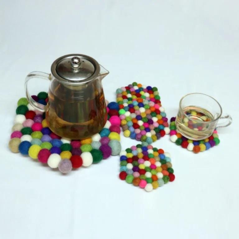 Confetti Wool Felt Coaster Set: Round, Square, or Hex Shapes drink_coasters