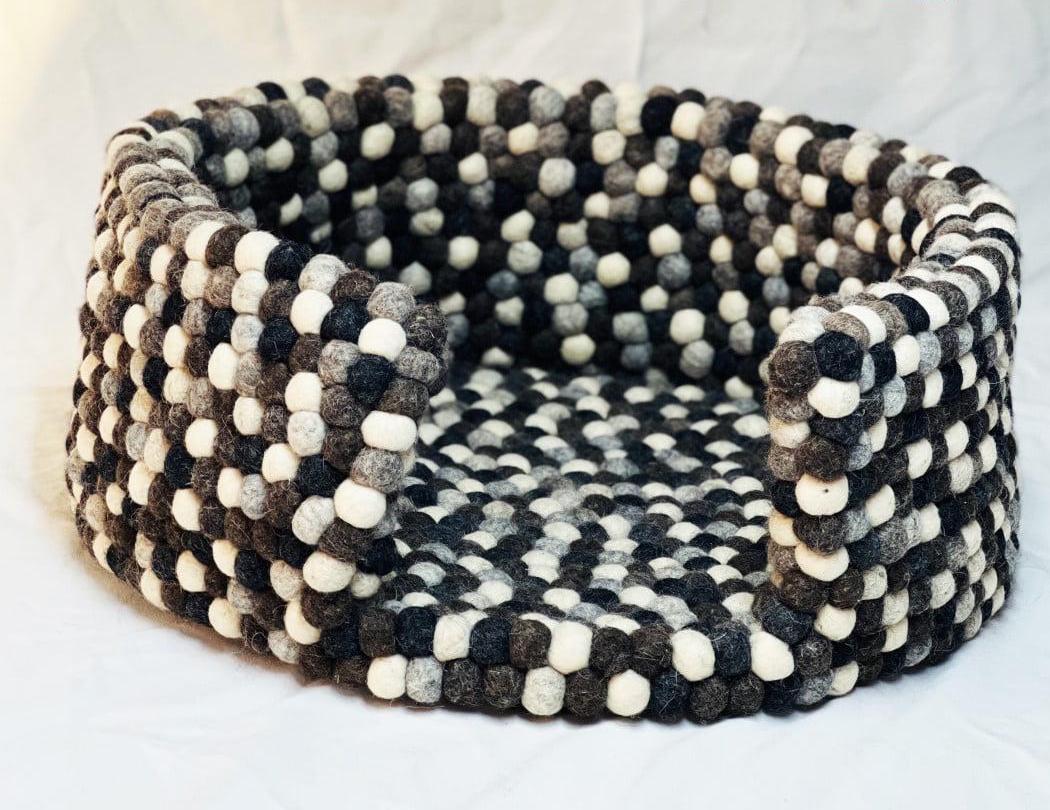 Eco - Friendly Handmade Felt Dog Bed: Cozy Cave House in Natural or Multicolor Wool Custom_Size_Dog_Bed
