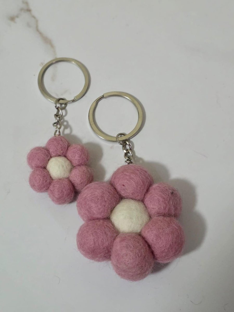 Felt Daisy Keychain — Pastel Flower Pom Wool Key Ring, Handmade in Nepal Delicate_Felt_Daisy