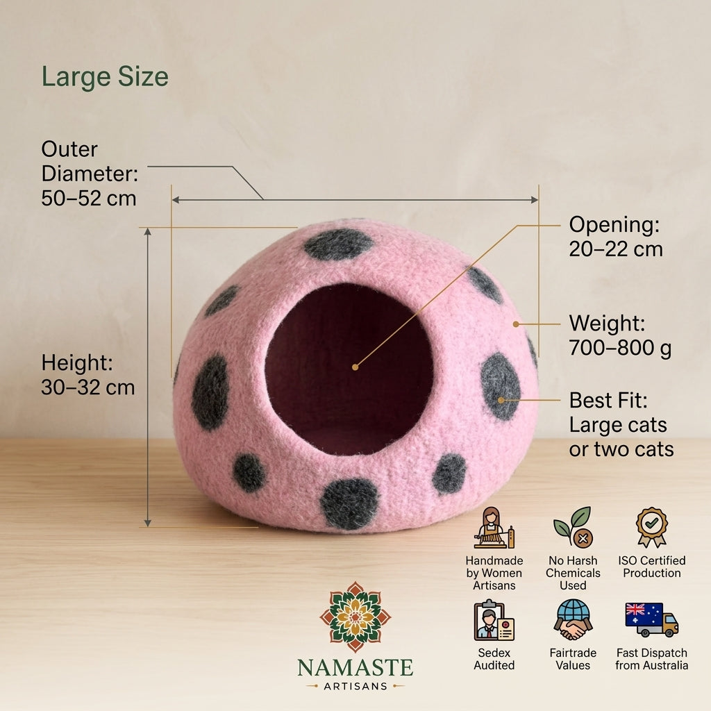 Pink Polka Dot Wool Cat Cave Bed