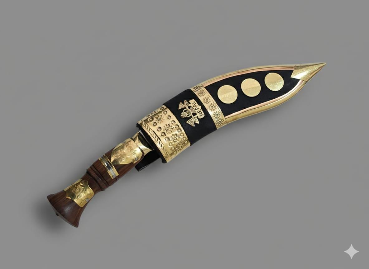 Handcrafted Nepali Khukuri: Brass and Wood Gurkha Knife with Stand Brass_Dagger