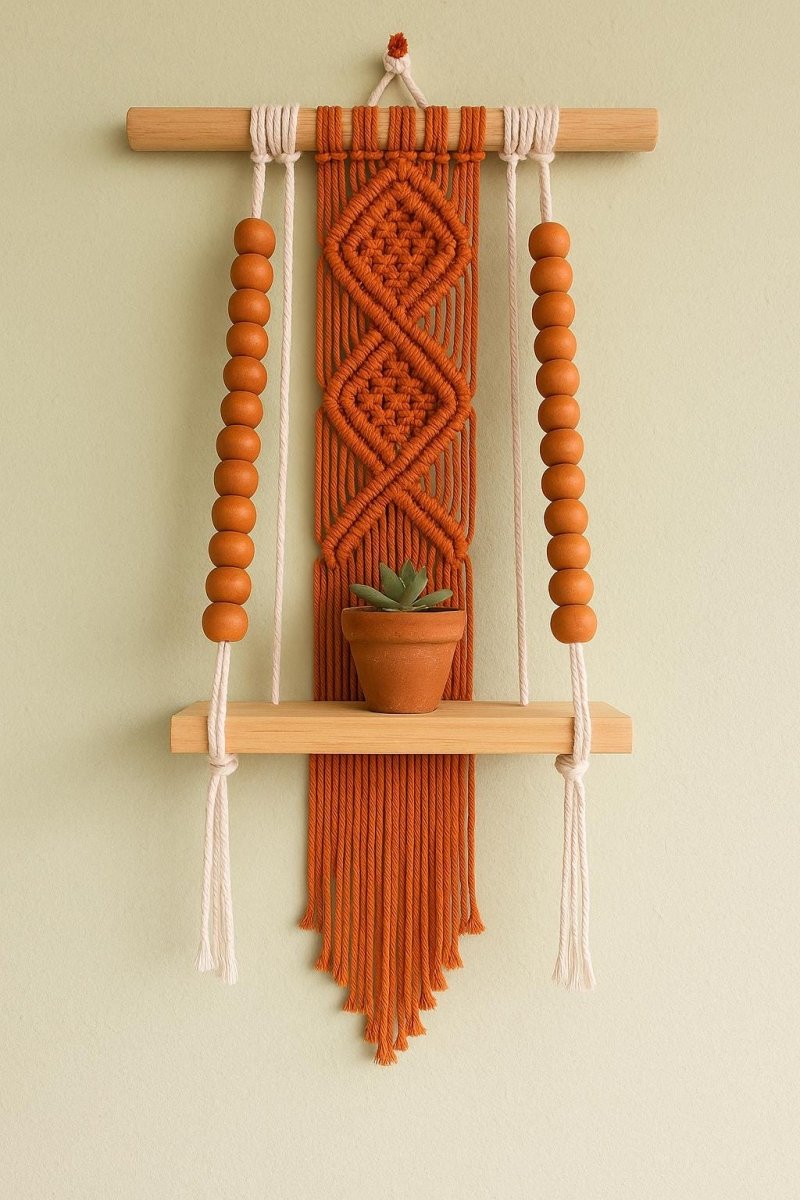 Handmade Macrame Wall Shelf: Boho Cotton Plant Holder Cotton