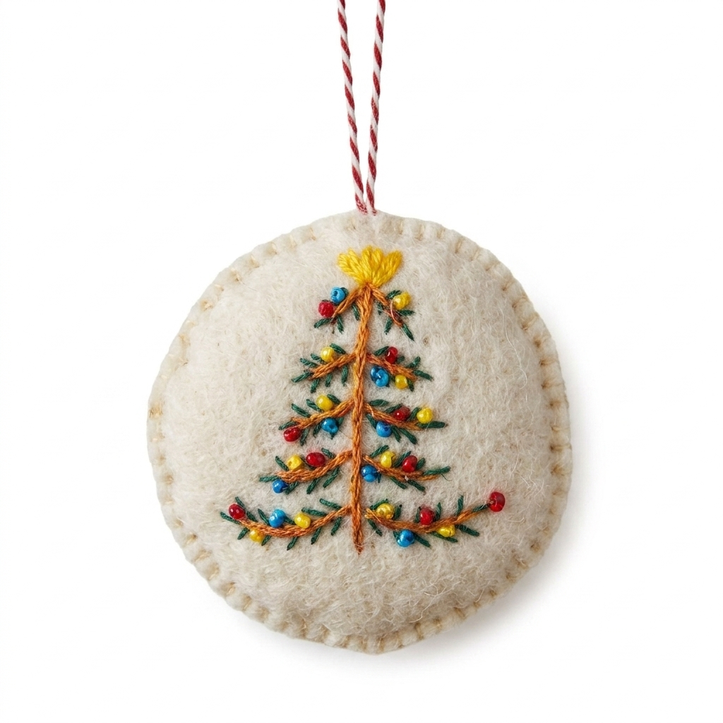 Bestickter Weihnachtsbaum aus Filz als Ornament