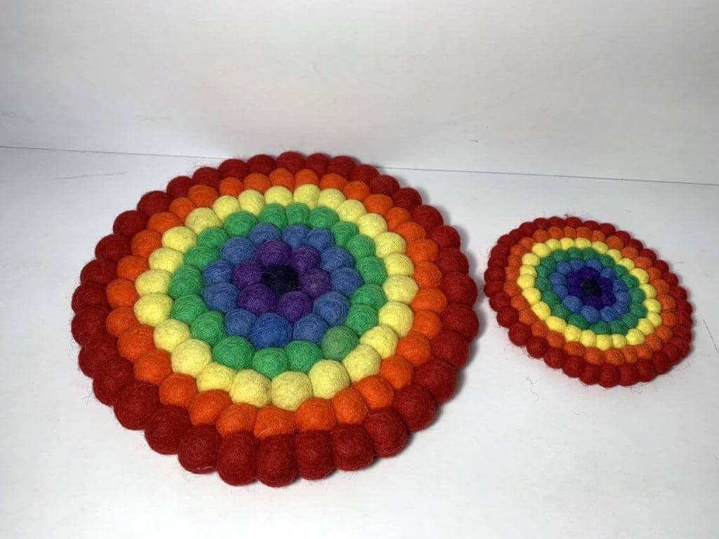 Rainbow Felt Trivet: Wool Rings in Round, Square, or Hex Shapes eco_friendly_decor