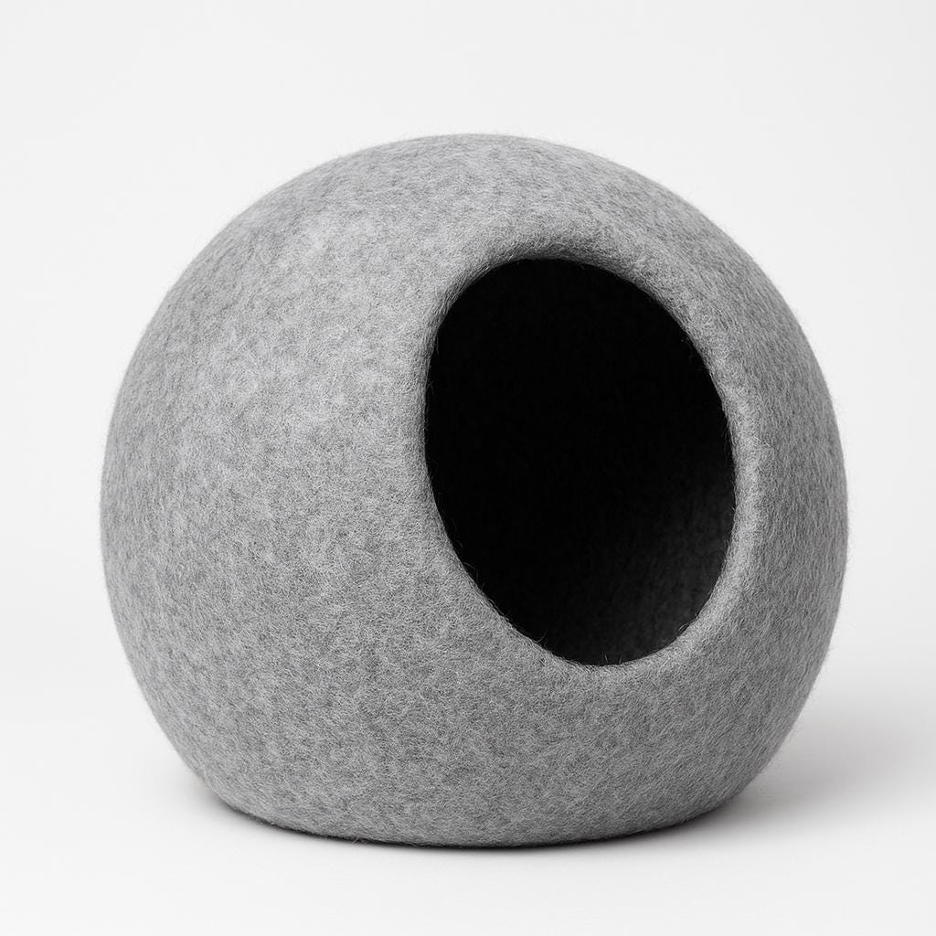 Wool Felt Cat Cave, Grey Minimalist Dome (Handmade Nepal) Cat_Dad_Present