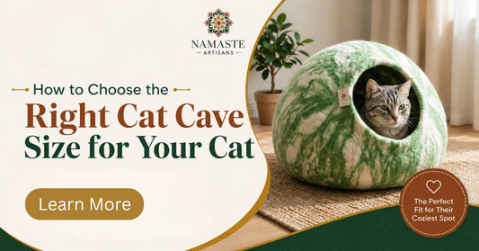 Size guide for handmade wool felt cat caves from Nepal — choosing the right fit for small, medium and large cats