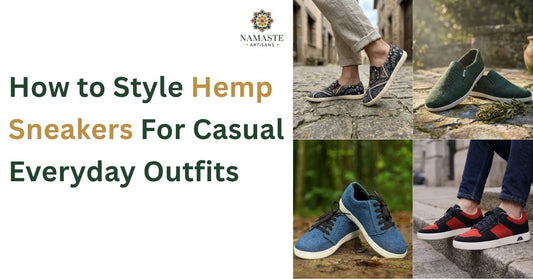 Casual everyday outfit styled with handmade hemp sneakers from Nepal — sustainable, breathable and eco-friendly footwear