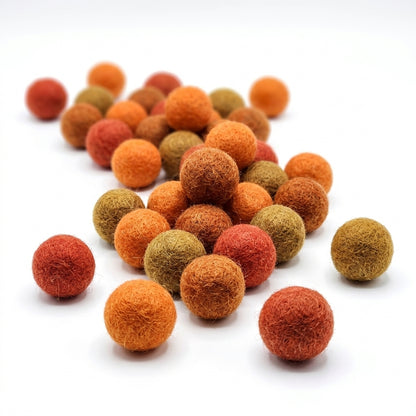 Assorted handmade wool felt balls made from New Zealand wool