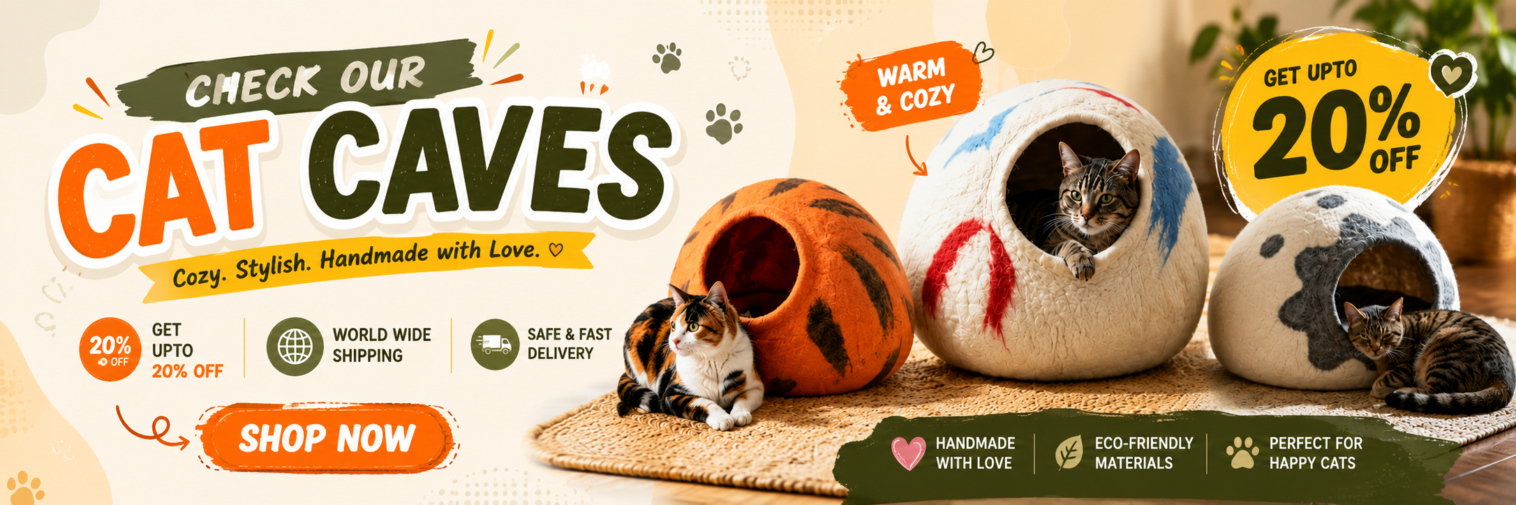 handmade eco-friendly felt cat caves 