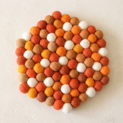Citrus Burst Orange Wool Felt Trivet Heat Mat – Handmade Pot Mat