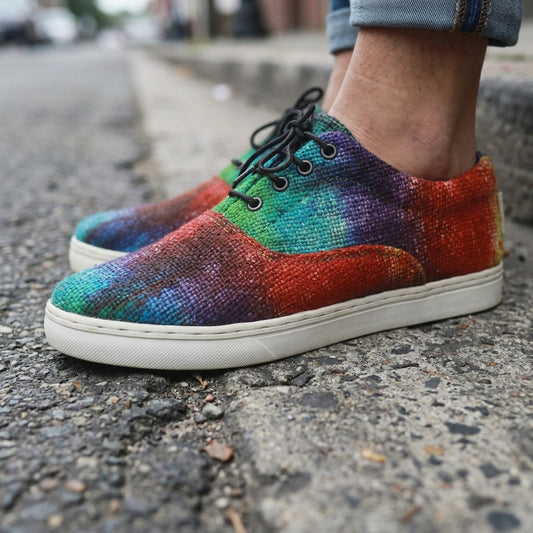 Colorful Rasta Hemp Sneakers Handmade Tie - Dye Vegan Footwear for Eco - Conscious Festival - Goers Comfort_Travel_Shoes