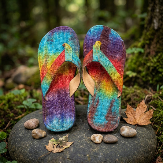 Eco - Friendly Unisex Hemp Flip Flops  Fair Trade Sandals  Sustainable Summer Footwear Australia beach_sandals flip-flops on a rock with a natural background