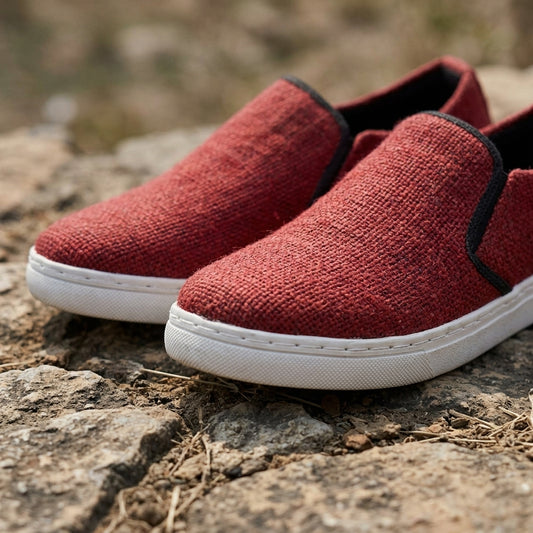 Eco - Friendly Red Hemp Slip - On Sneakers Handmade Unisex Vegan Sustainable Footwear for Casual Wear Eco_Conscious_Shoes