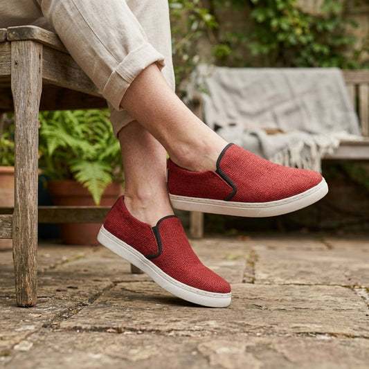 Eco - Friendly Red Hemp Slip - On Sneakers Handmade Unisex Vegan Sustainable Footwear for Casual Wear Eco_Conscious_Shoes