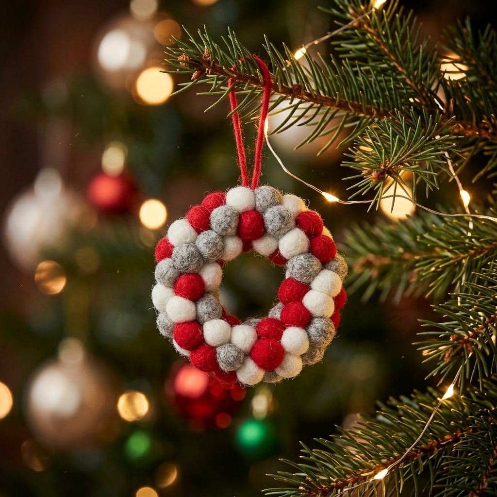 Handmade Wool Felt Ball Wreath Ornament