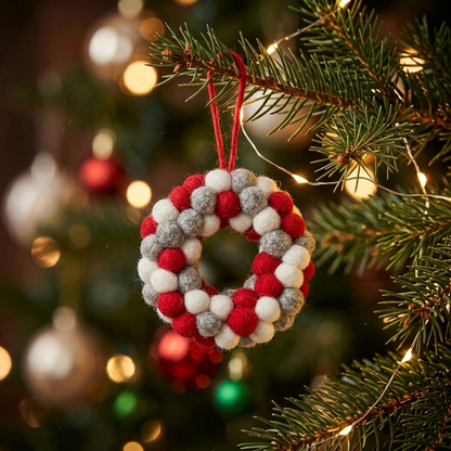 Handmade Wool Felt Ball Wreath Ornament