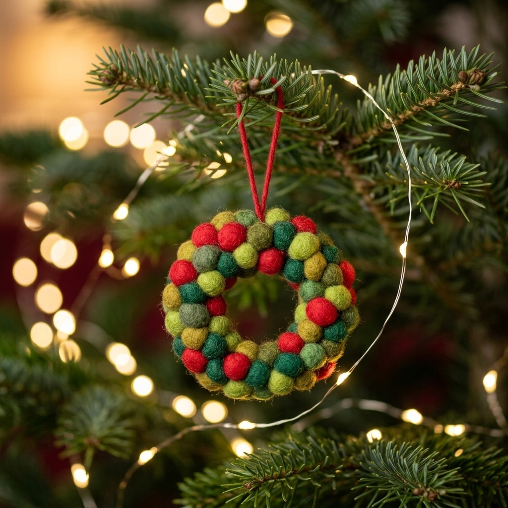 Handmade Wool Felt Ball Wreath Ornament