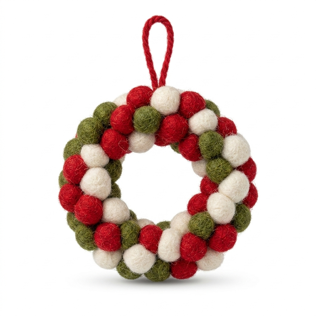 Handmade Wool Felt Ball Wreath Ornament