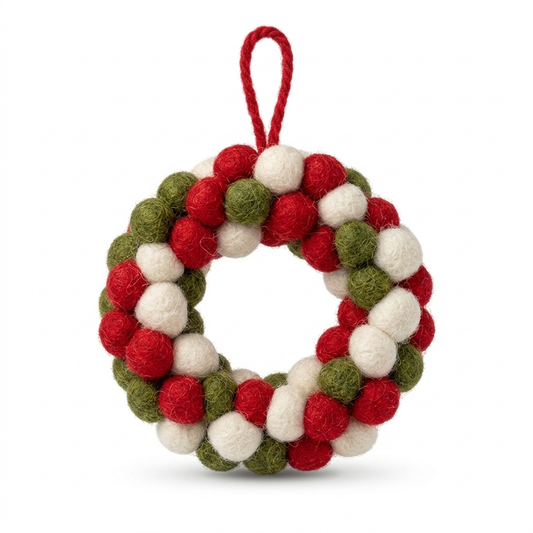 Handmade Wool Felt Ball Wreath Ornament