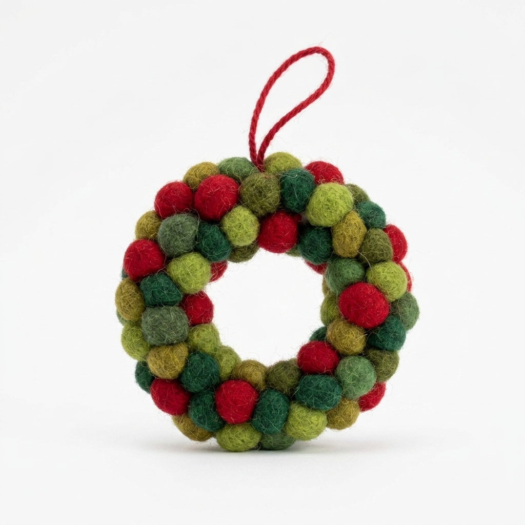 Handmade Wool Felt Ball Wreath Ornament