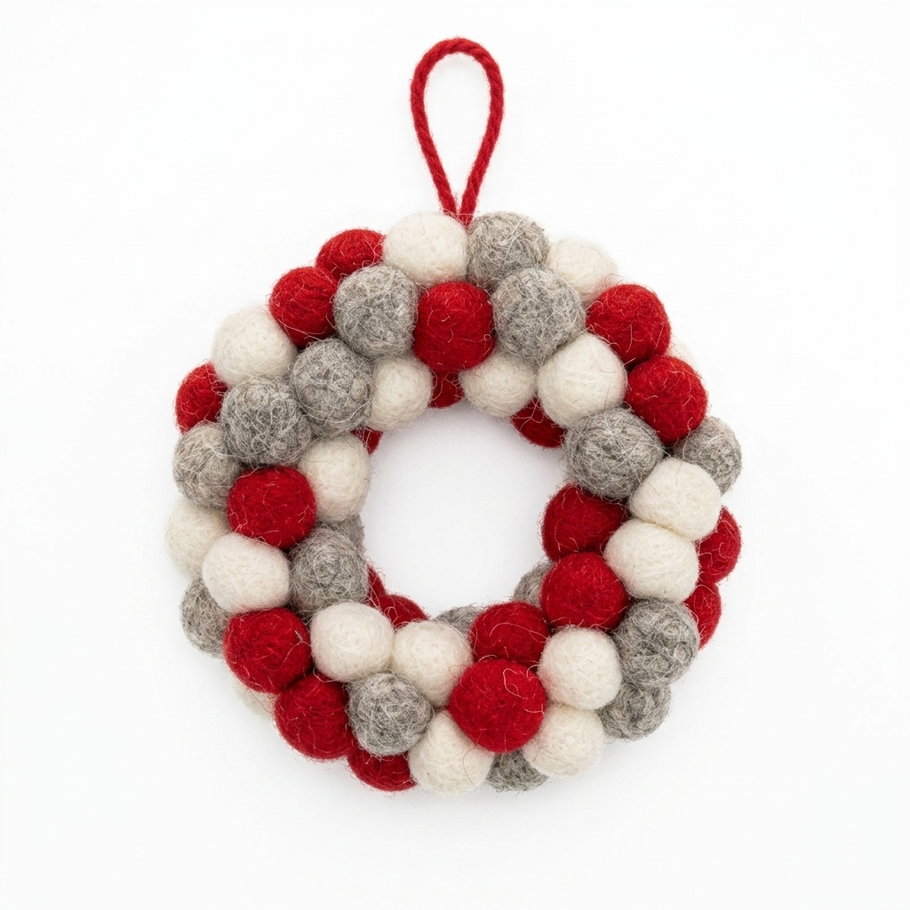 Handmade Wool Felt Ball Wreath Ornament
