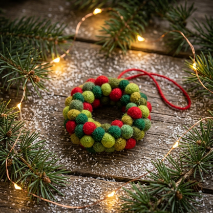 Handmade Wool Felt Ball Wreath Ornament