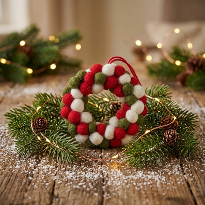 Handmade Wool Felt Ball Wreath Ornament