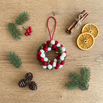Handmade Wool Felt Ball Wreath Ornament