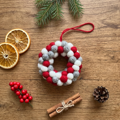 Handmade Wool Felt Ball Wreath Ornament