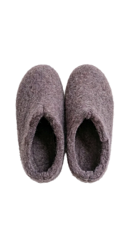 Pair of purple slippers on a white background