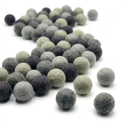 Grey and neutral wool felt balls for modern craft decor