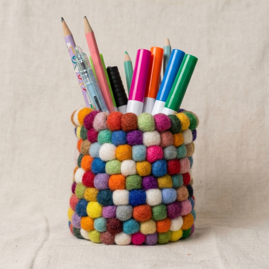 Handmade Wool Felt Ball Pen Holder