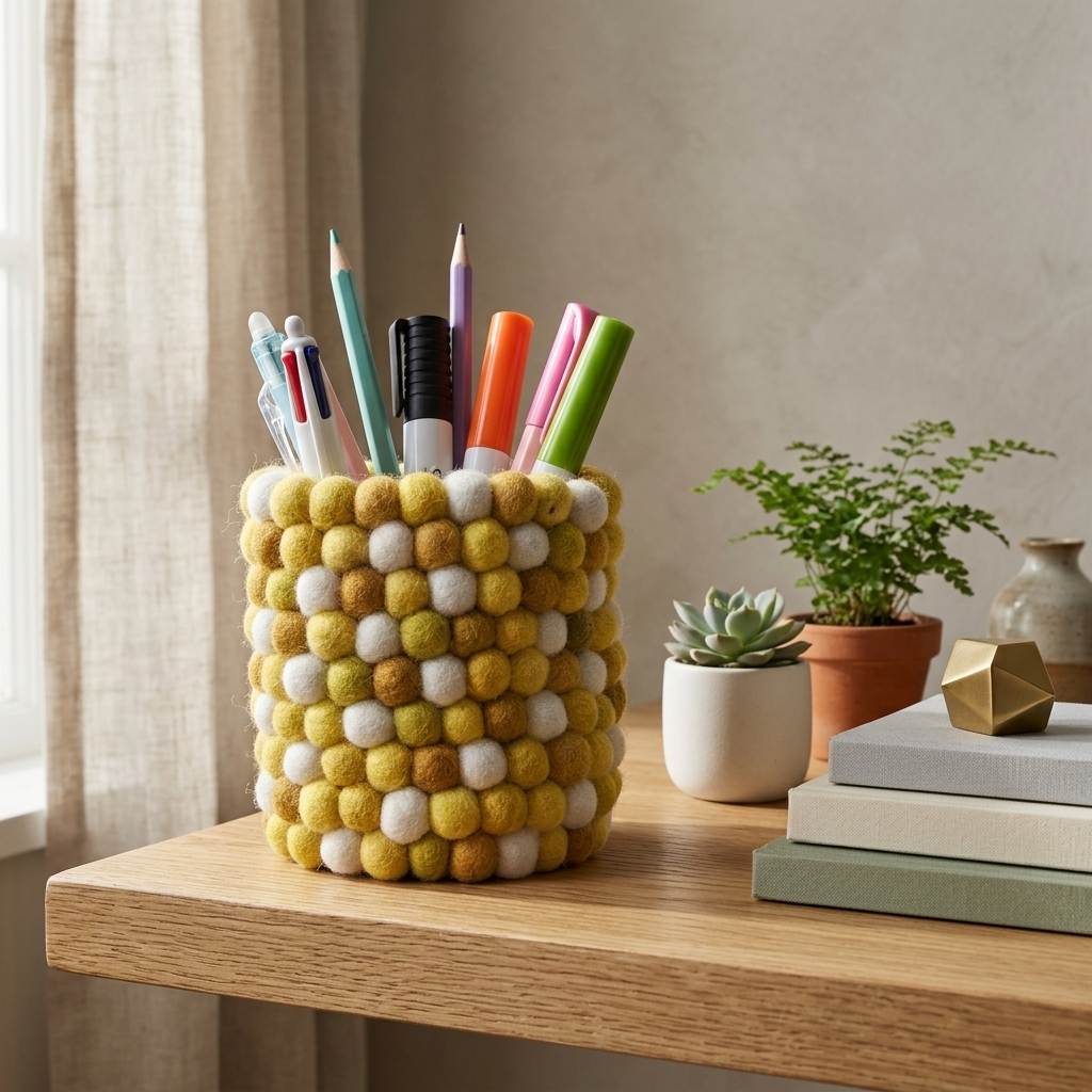 Handmade Wool Felt Ball Pen Holder