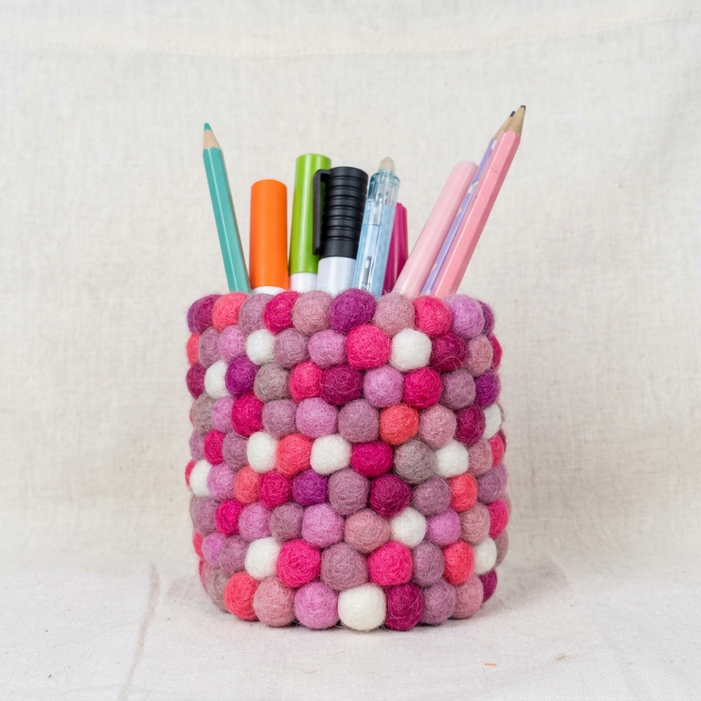 Handmade Wool Felt Ball Pen Holder