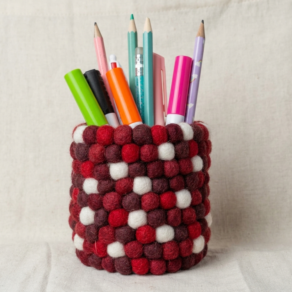 Handmade Wool Felt Ball Pen Holder