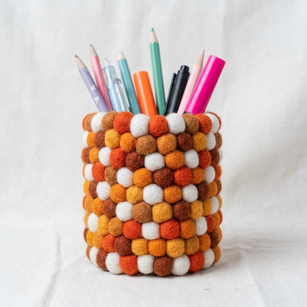 Handmade Wool Felt Ball Pen Holder