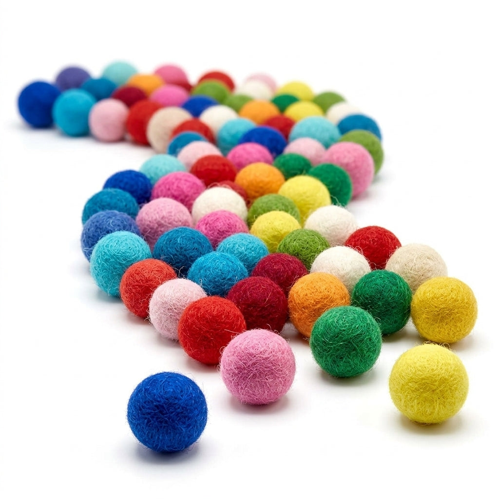 Multicolor wool felt craft balls for DIY garlands and decor