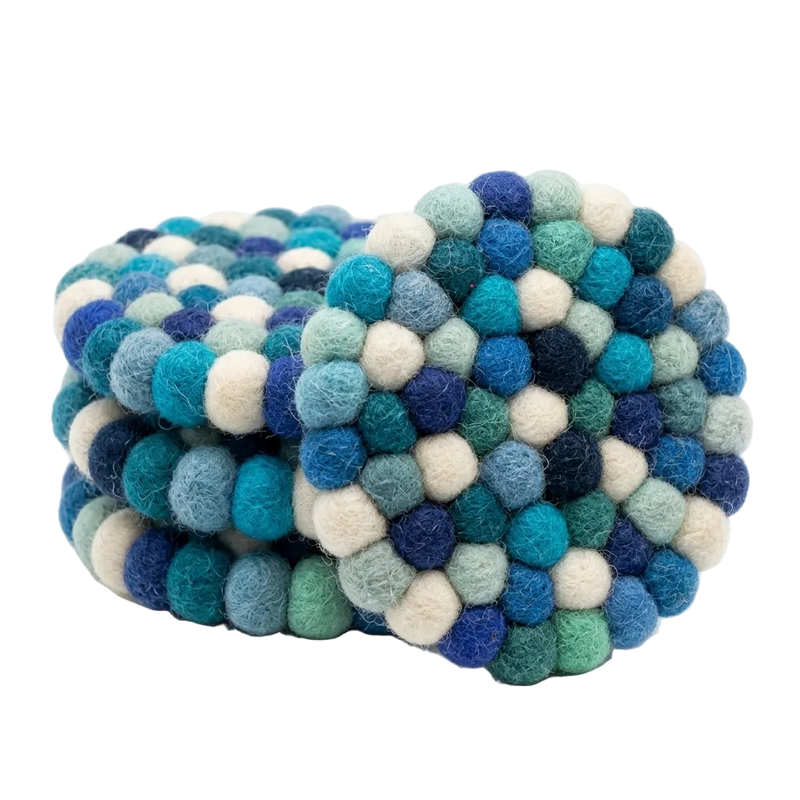 Untersetzer aus blauem Wollfilz im Ozean-Mix – 4er-Set