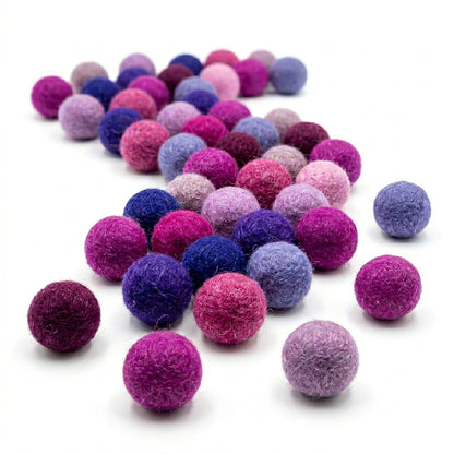 Purple wool felt balls for garlands, mobiles and decor projects also diy projects