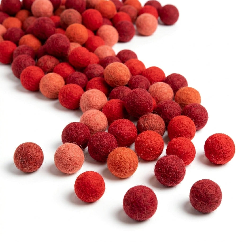 Red wool felt craft balls for ornaments, garlands and decorations
