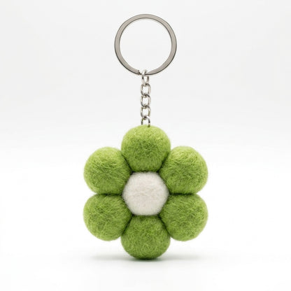 handmade felt Small green felt flower keychain with metal keyring