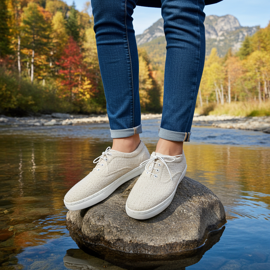 Hemp Canvas Lace-Up Sneakers (General/Beige)
