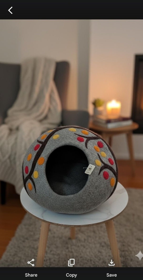 Autumn Tree Wool Cat Cave - Handmade Cozy Felt Pet Bed Cozy_Felt_Pet