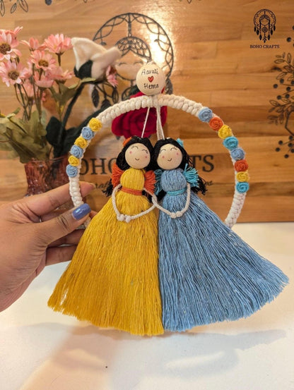 Boho Couple Doll Macrame Wall Hanging: Handmade Friendship Ornament. Christmas gift for couples. Boho_Couple_Doll