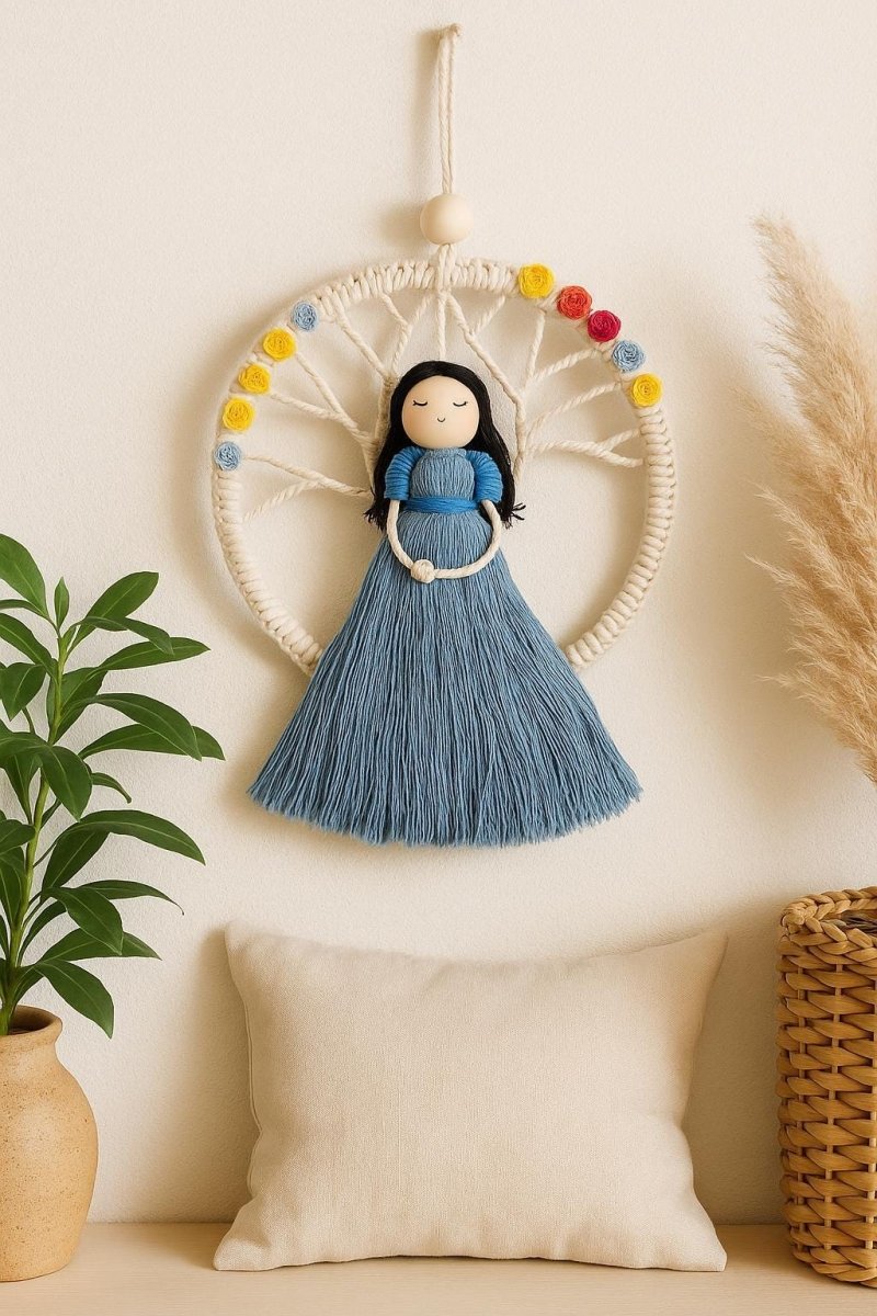 Boho Macrame Doll Dreamcatcher: Handmade Cotton, Wooden Beads Cotton